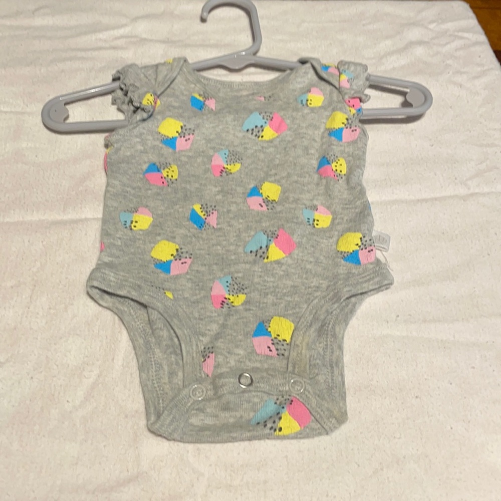 Gray,pink,blue,yellow onesie